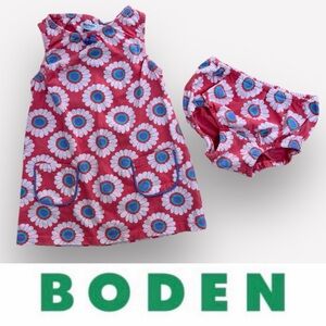 Baby Boden Pink Daisy Print Dress with Matching Bloomers, Size 3-6 M, MSRP $39